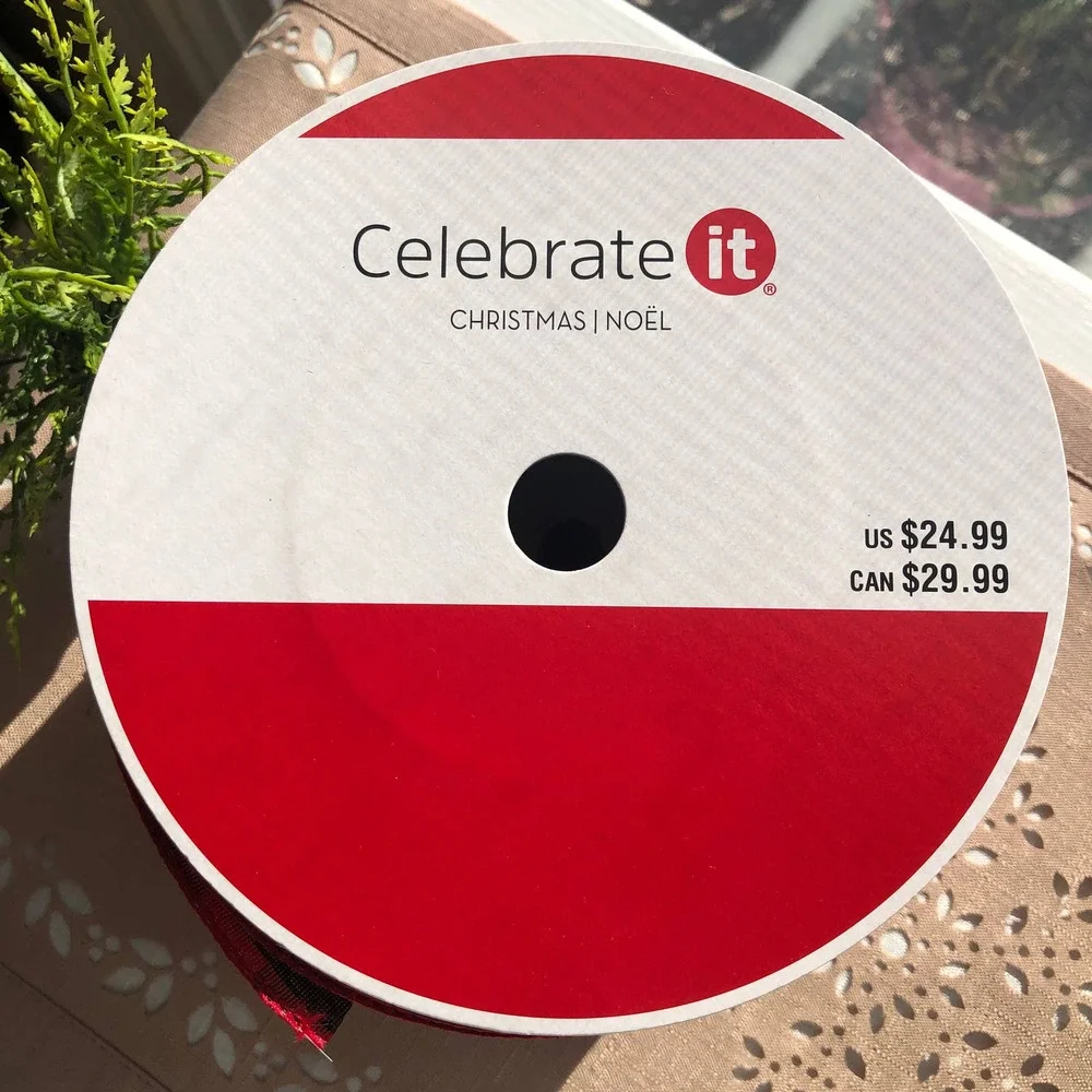 NWT 1 Celebrate It Checkered Wired Red Jumbo Ribbon Red/Black 80 Feet